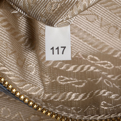 Prada Canapa Canvas Leather Small Tote Blue Beige 7 of 10