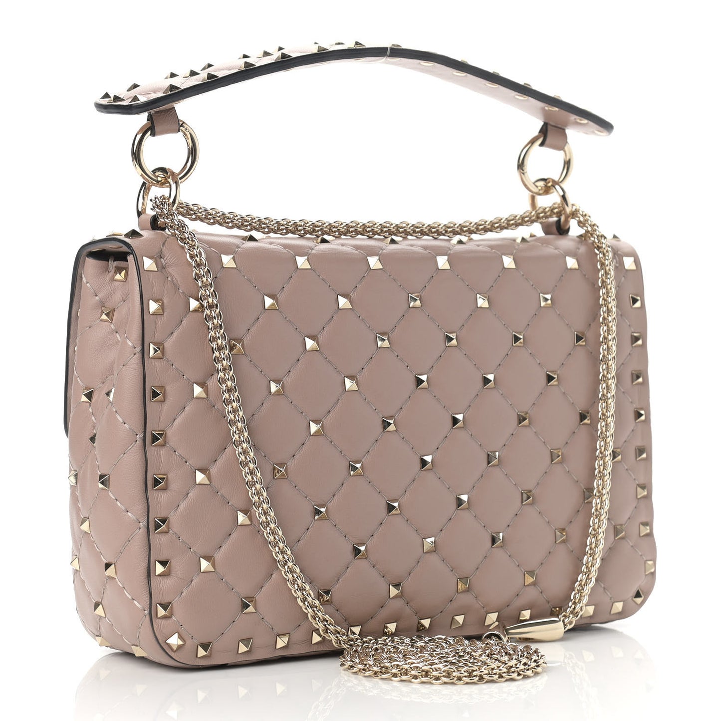 Lambskin Medium Rockstud Spike Shoulder Bag Poudre