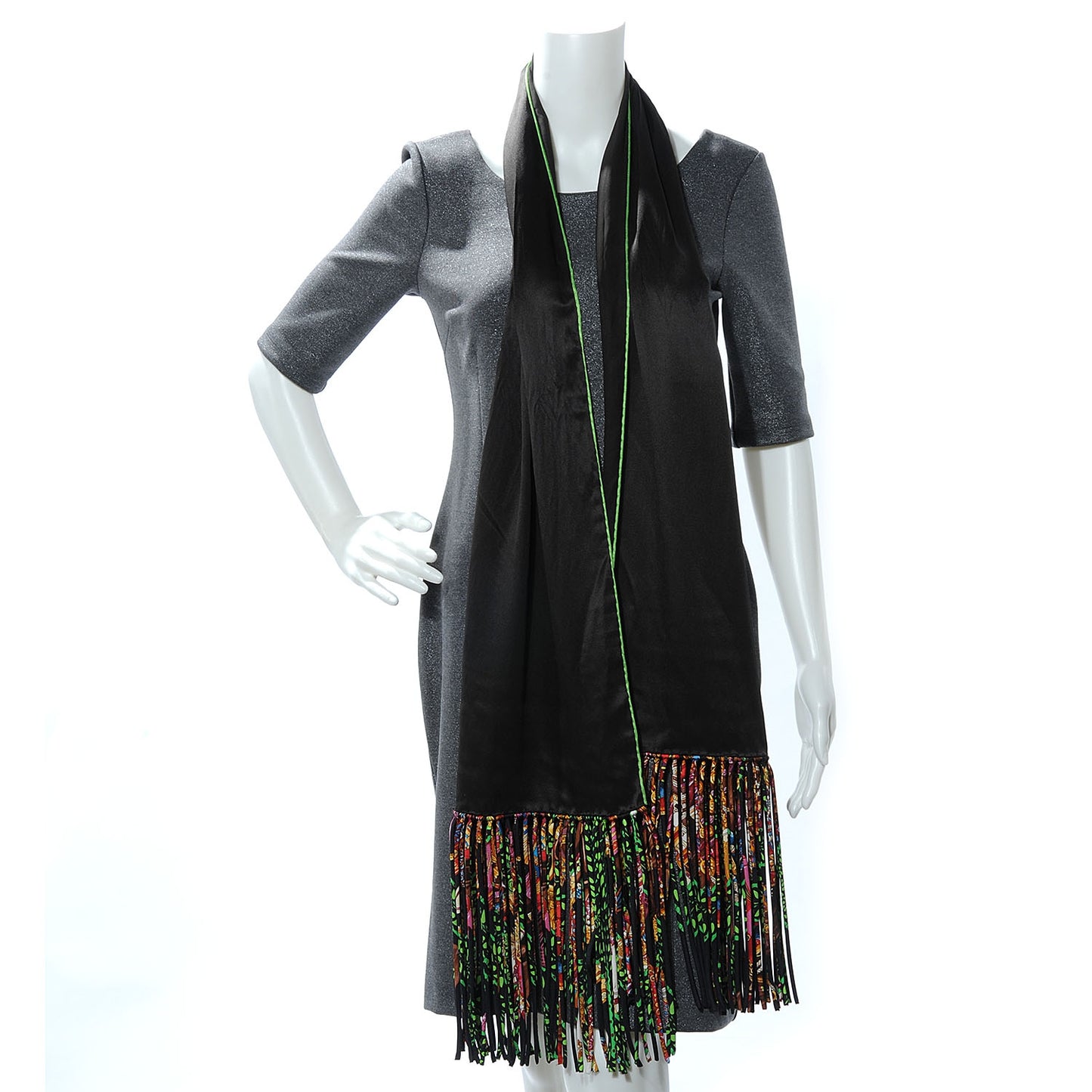 Silk La Danse du Cheval Marwari Fringe Stole Noir