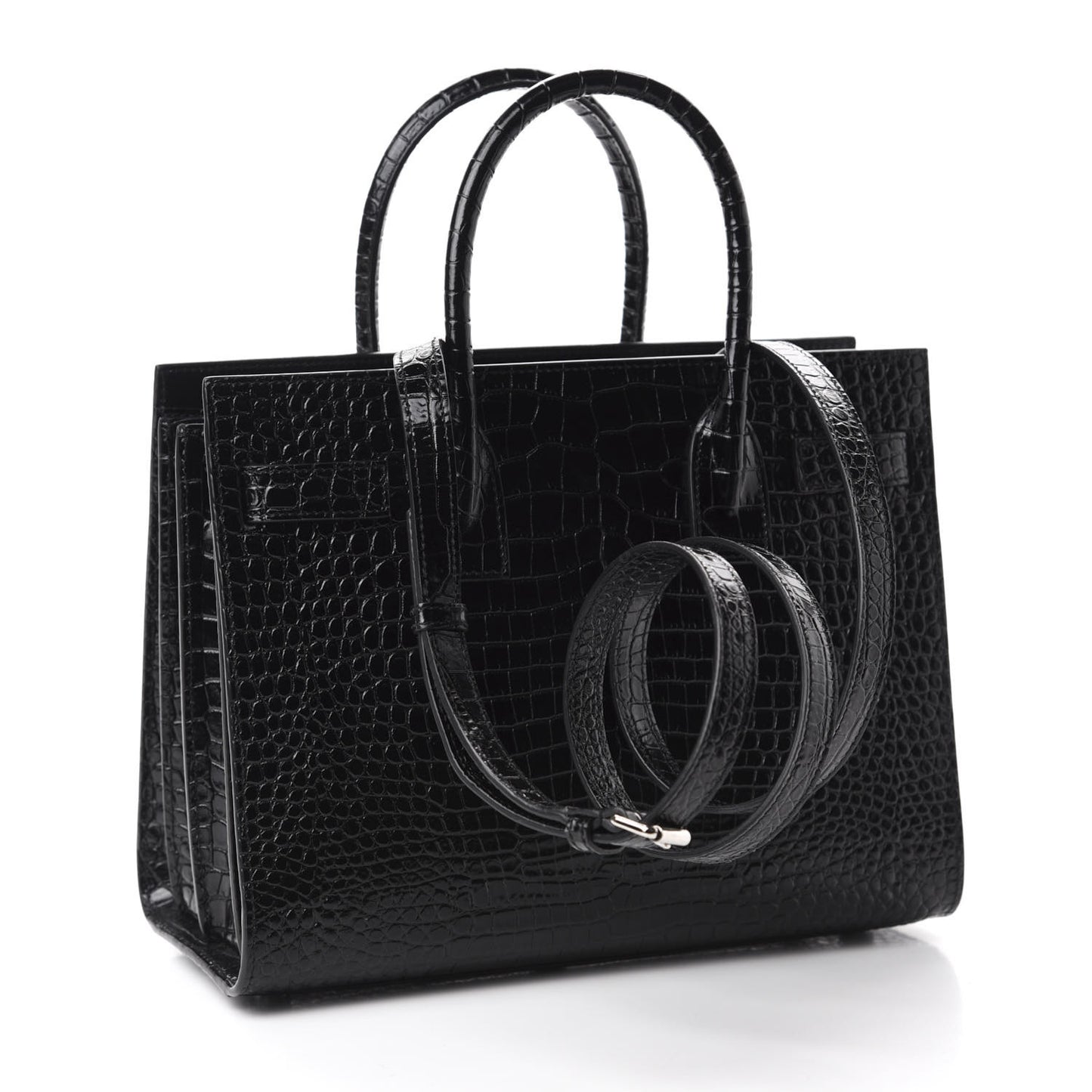 Calfskin Crocodile Embossed Baby Sac De Jour Black