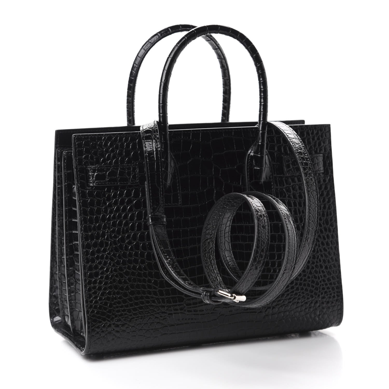 Saint Laurent Calfskin Crocodile Embossed Baby Sac De Jour Black 4 of 10