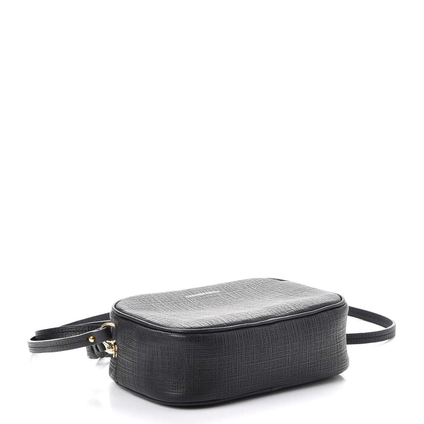 Textured Calfskin Camera Cossbody Bag Black