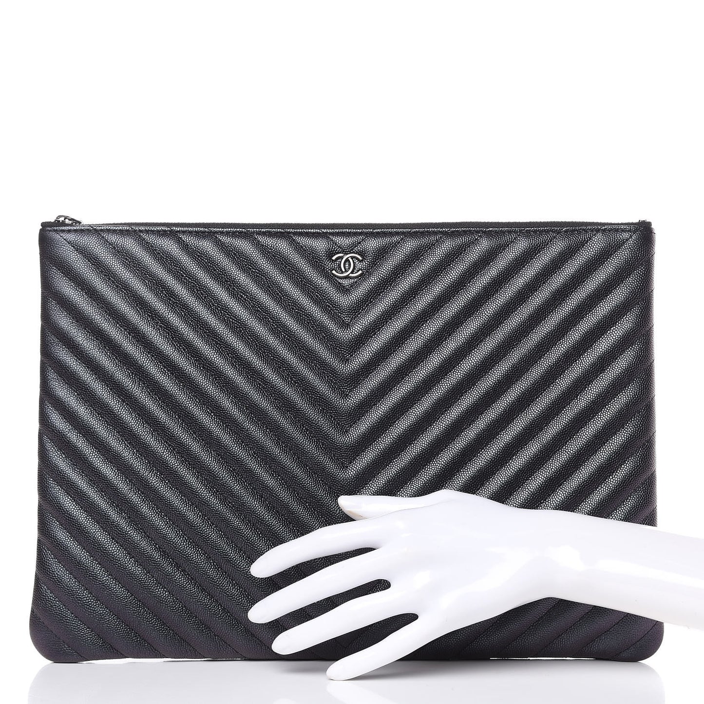 Iridescent Caviar Chevron Quilted Large Cosmetic Case Black