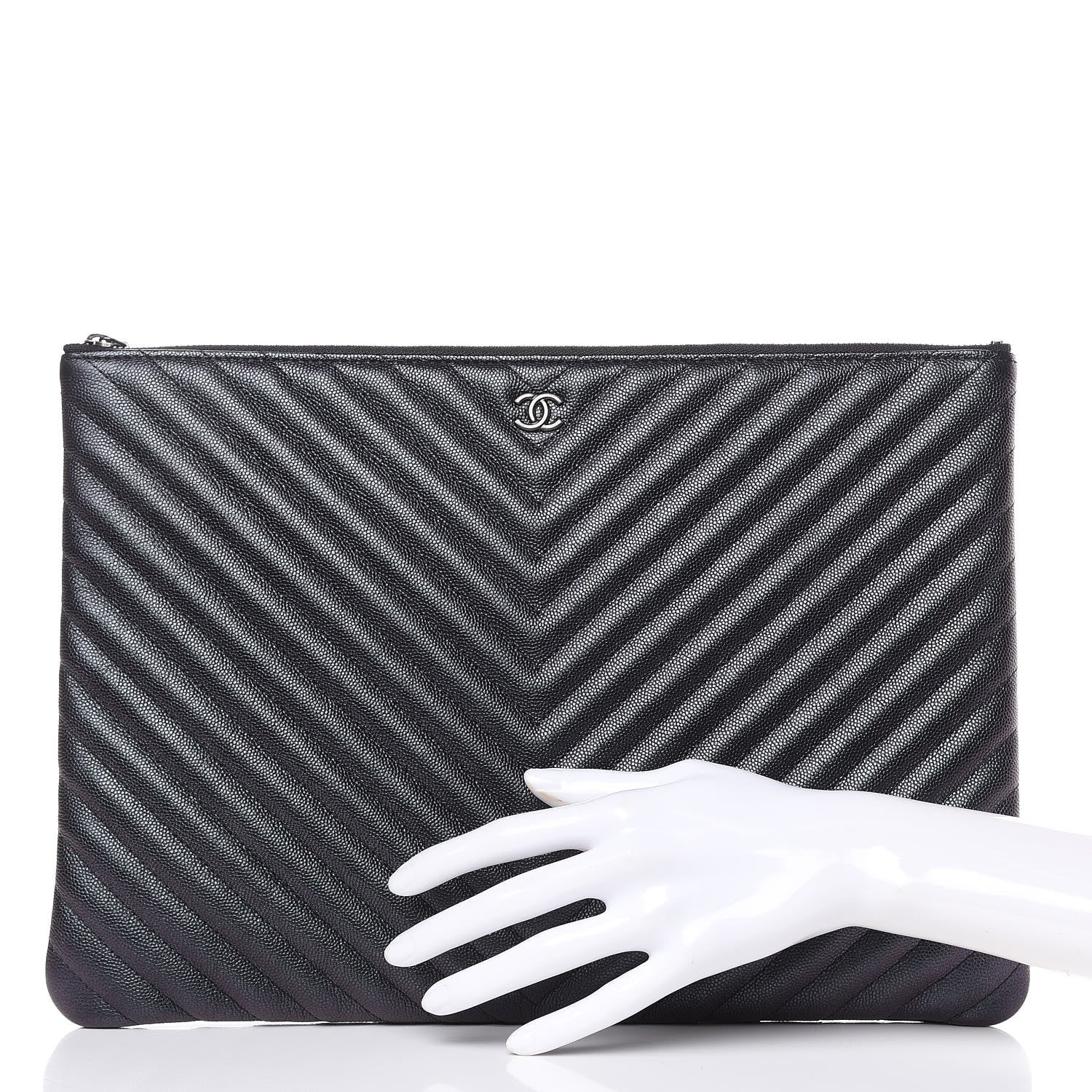 Chanel Iridescent Caviar Chevron Quilted Large Cosmetic Case Black 2 of 10