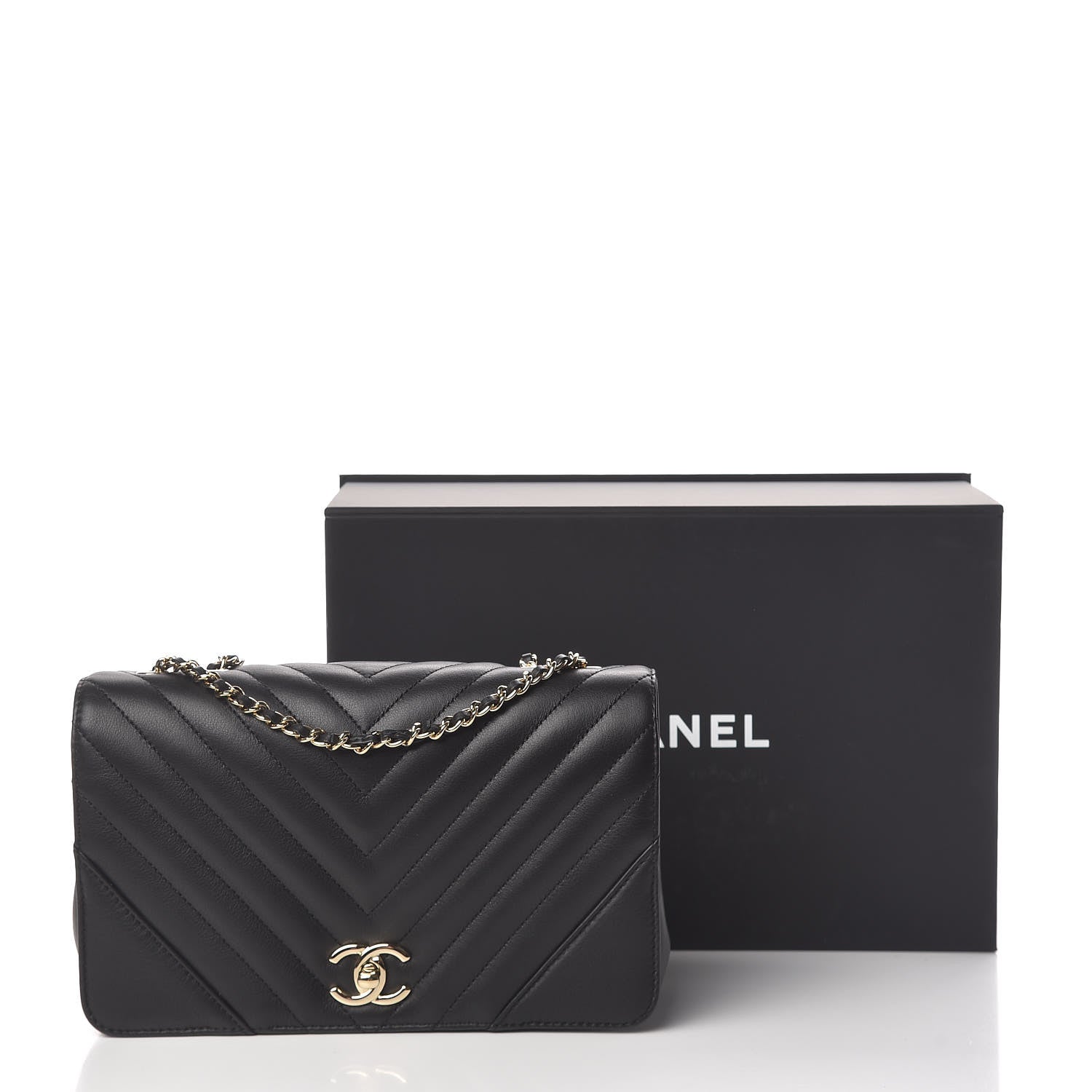Chanel Calfskin Chevron Quilted Statement Flap Black 11 of 11