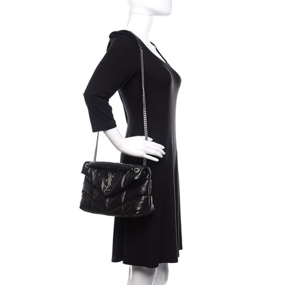 Saint Laurent Lambskin Quilted Small Loulou Puffer Monogram Chain Satchel Black 3 of 11