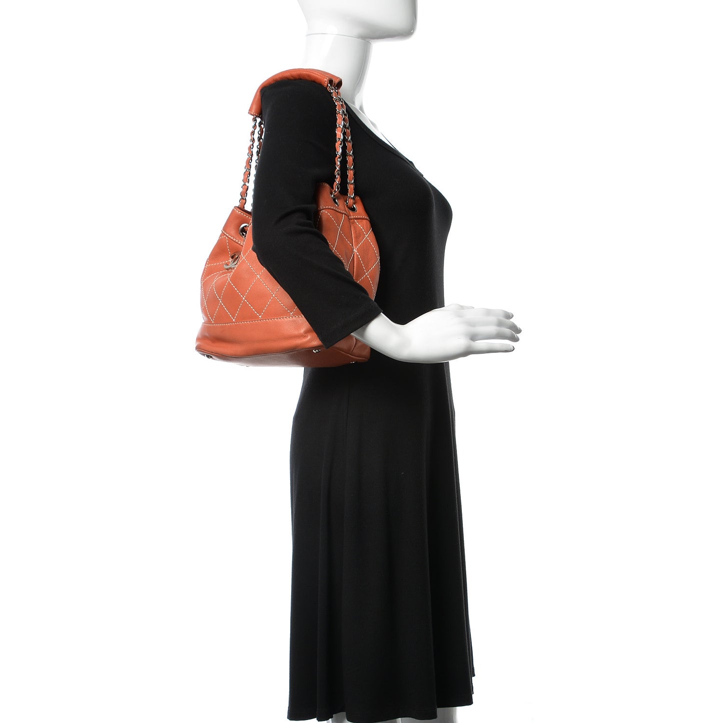 Lambskin Contrast Stitch Small Drawstring Tote Coral