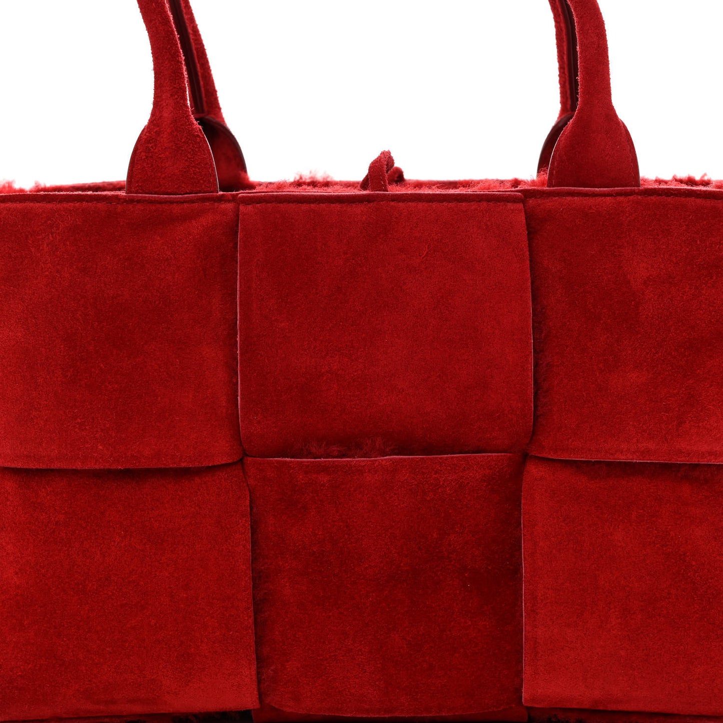 Suede Shearling Maxi Intrecciato Small Arco Tote Red