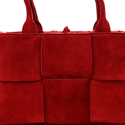 Bottega Veneta Suede Shearling Maxi Intrecciato Small Arco Tote Red 8 of 10
