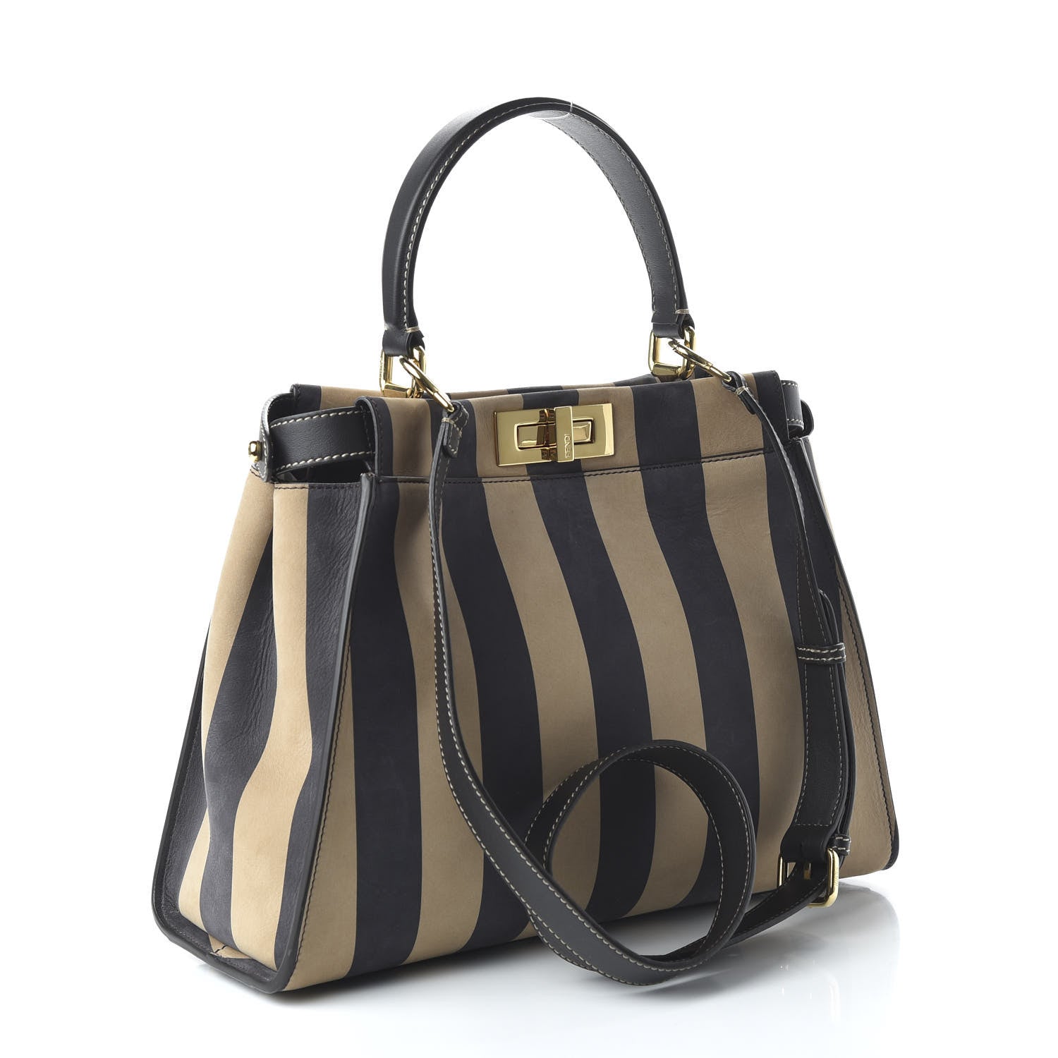 Fendi Vitello Nabuk Seta Pequin Medium Peekaboo Iconic Satchel Tobacco Moro Ebano 3 of 10