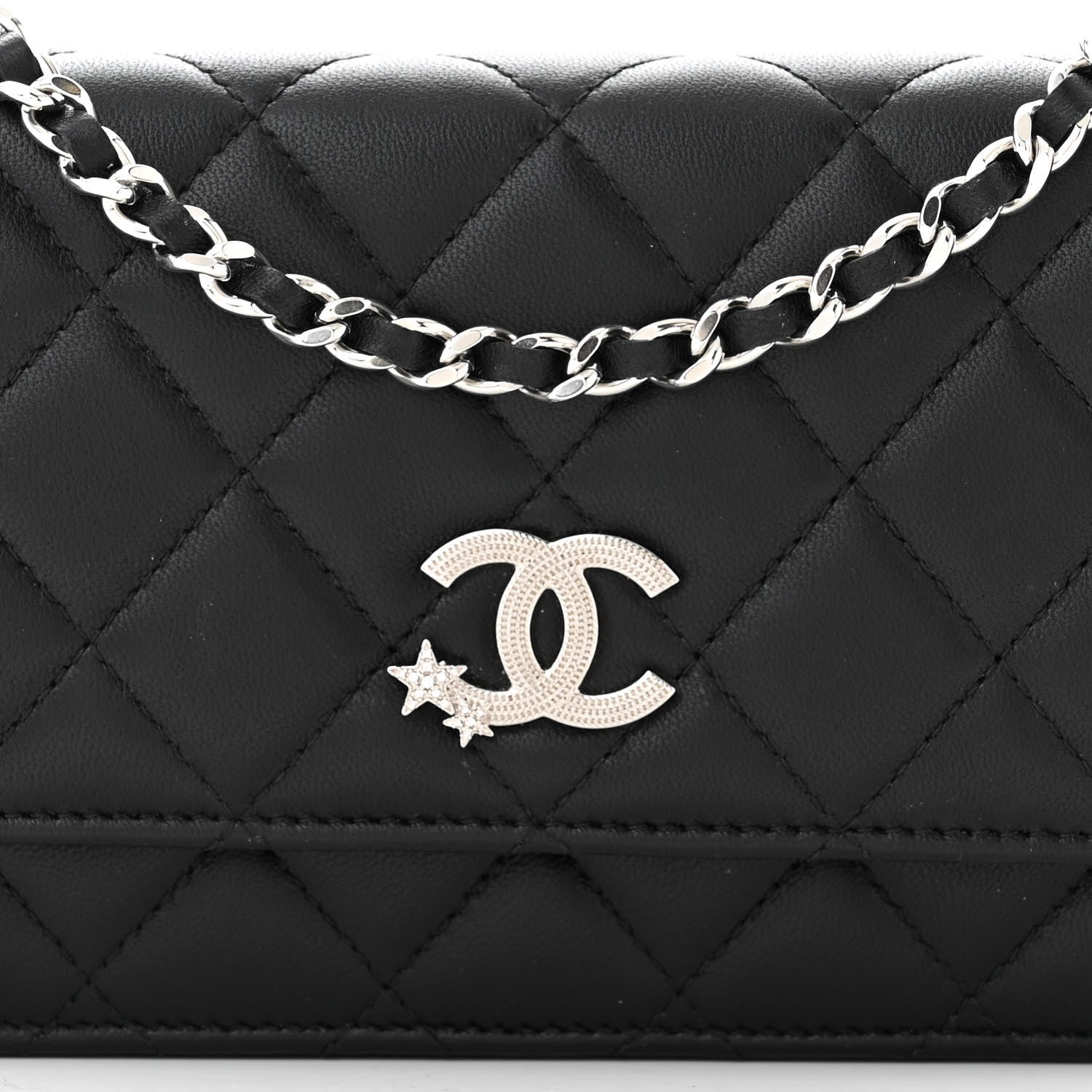 Chanel Lambskin Quilted Crystal Star Long Clutch With Chain Black 9 of 12