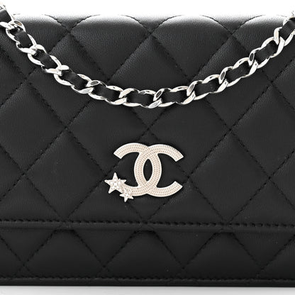 Chanel Lambskin Quilted Crystal Star Long Clutch With Chain Black 9 of 12