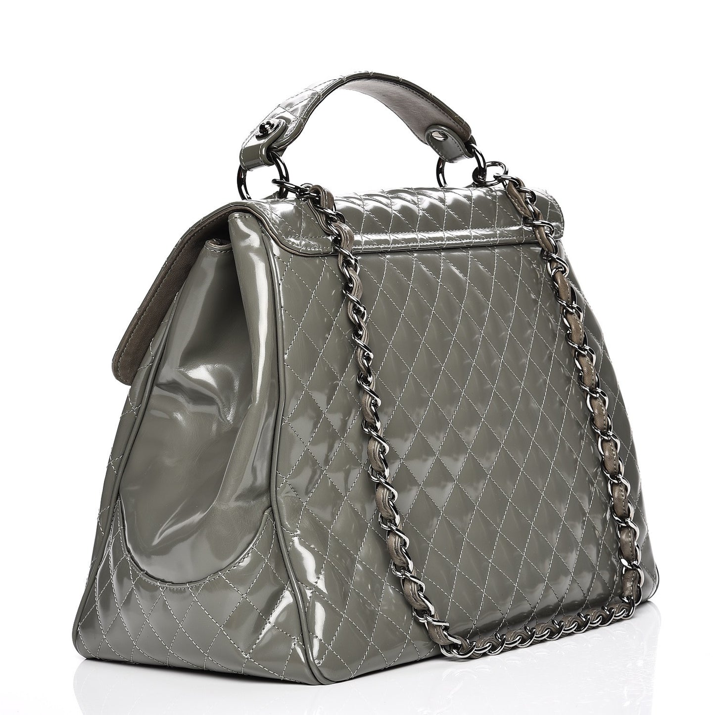 Glazed Calfskin Mademoiselle Lock Kelly Flap Bag Grey