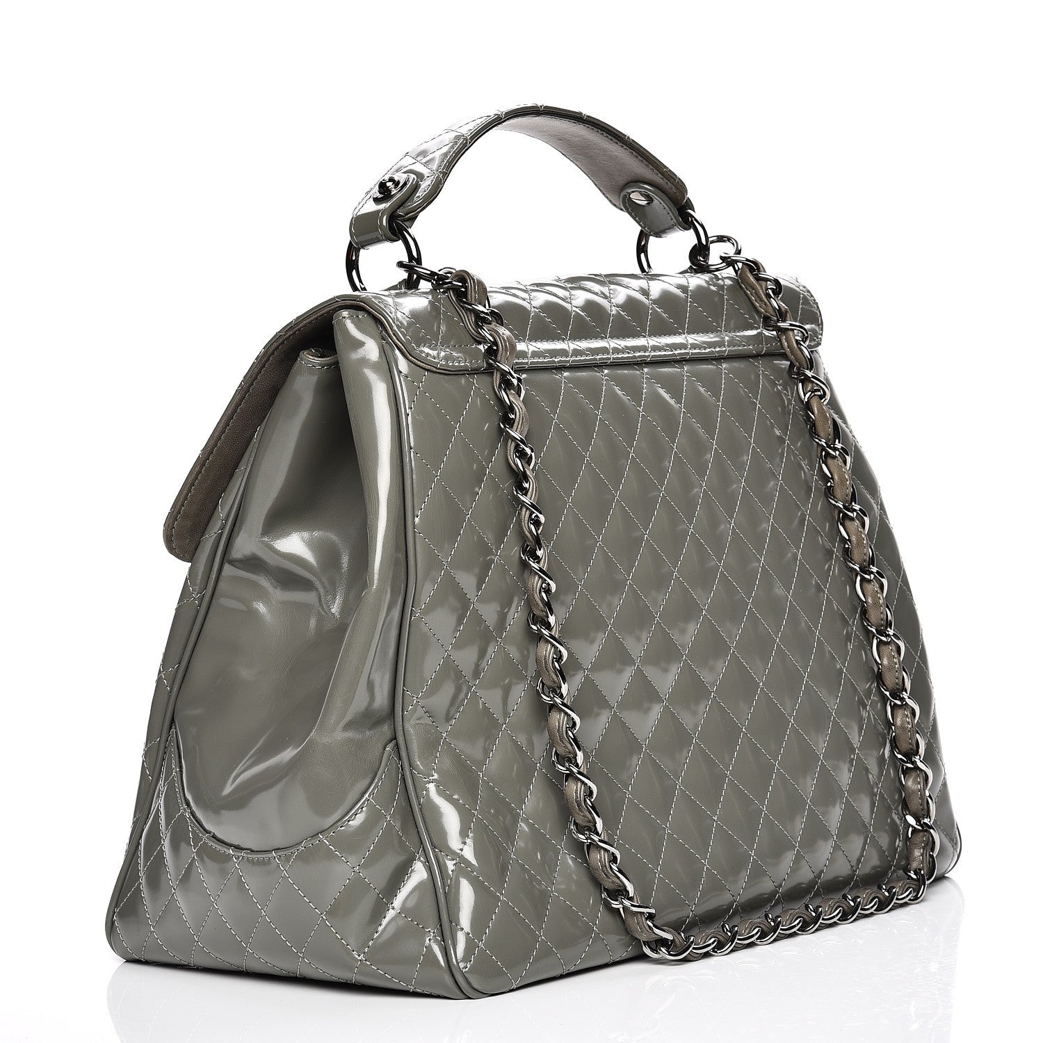 Chanel Glazed Calfskin Mademoiselle Lock Kelly Flap Bag Grey 4 of 16