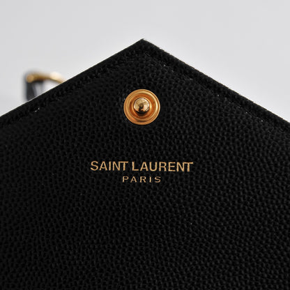 Saint Laurent Grain De Poudre Matelasse Chevron Monogram Envelope Chain Wallet Black 7 of 7