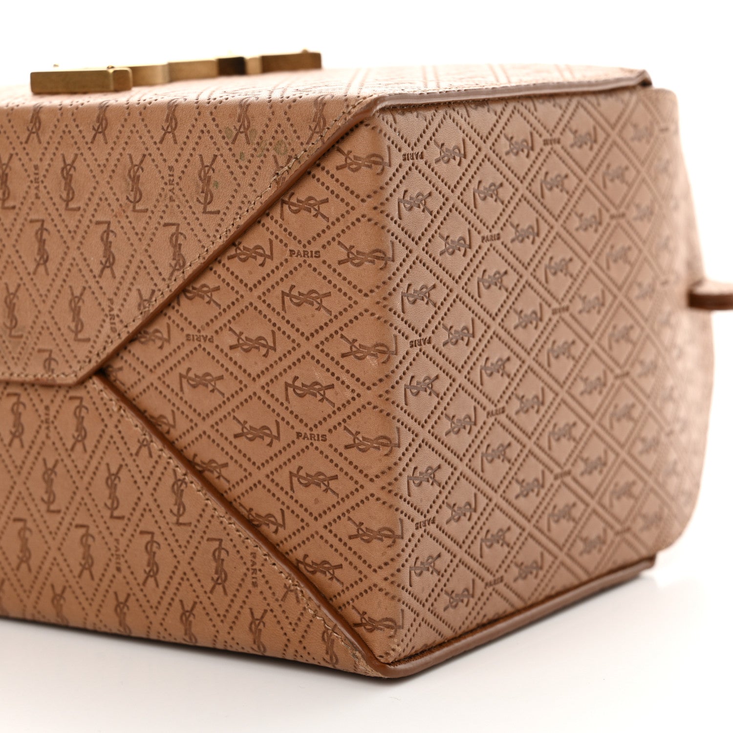 Saint Laurent Calfskin Monogram Take Away Box Dusty Vintage Brown Gold 10 of 14