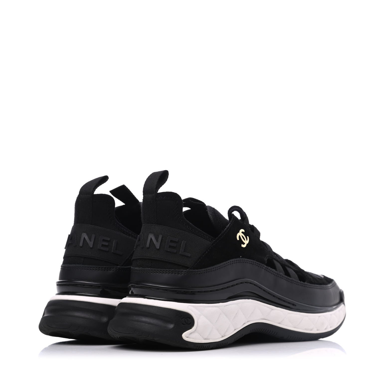 Chanel Fabric Calfskin Suede CC Sneakers 39.5 Black 4 of 20