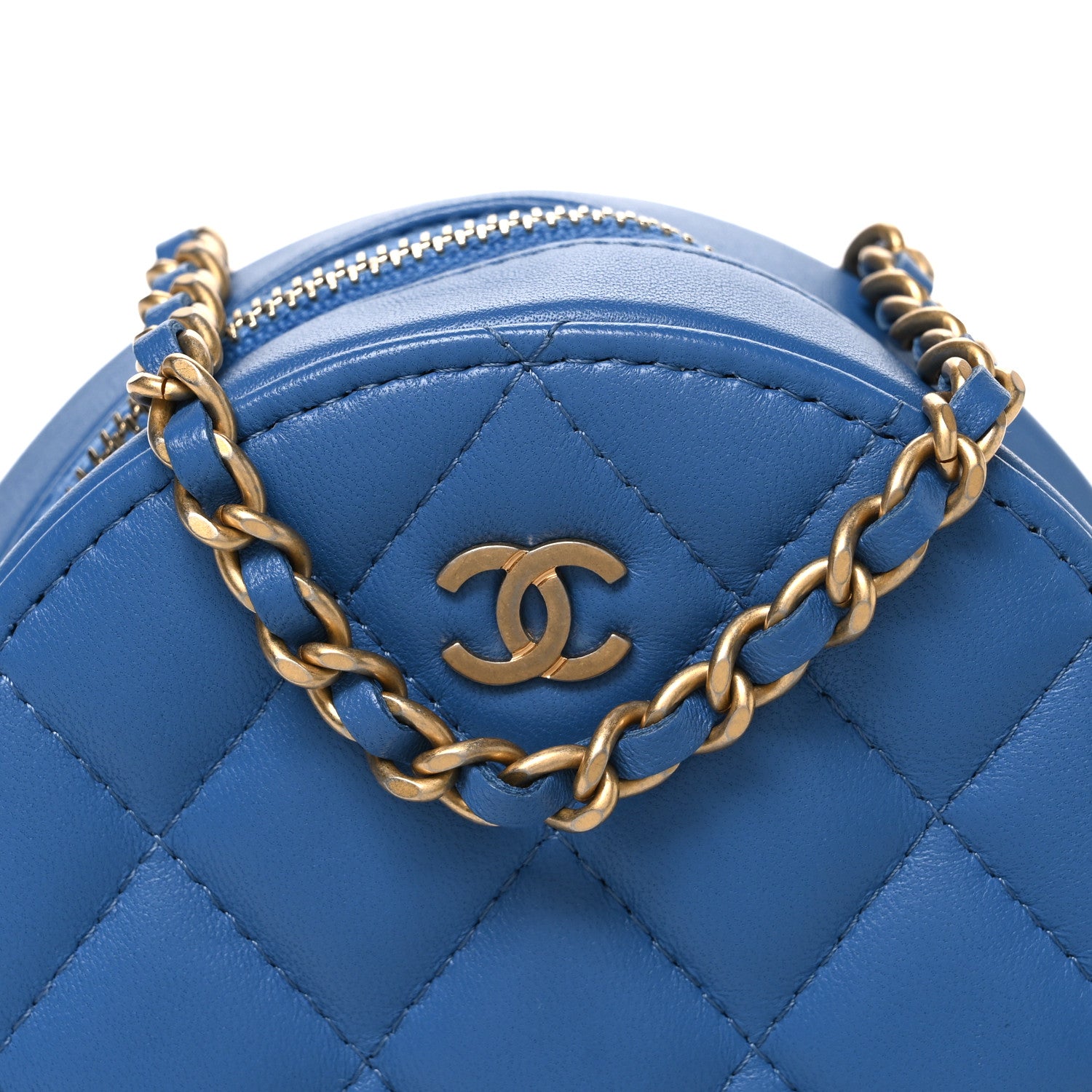 Chanel Lambskin Quilted Round Clutch With Chain Blue 8 of 10