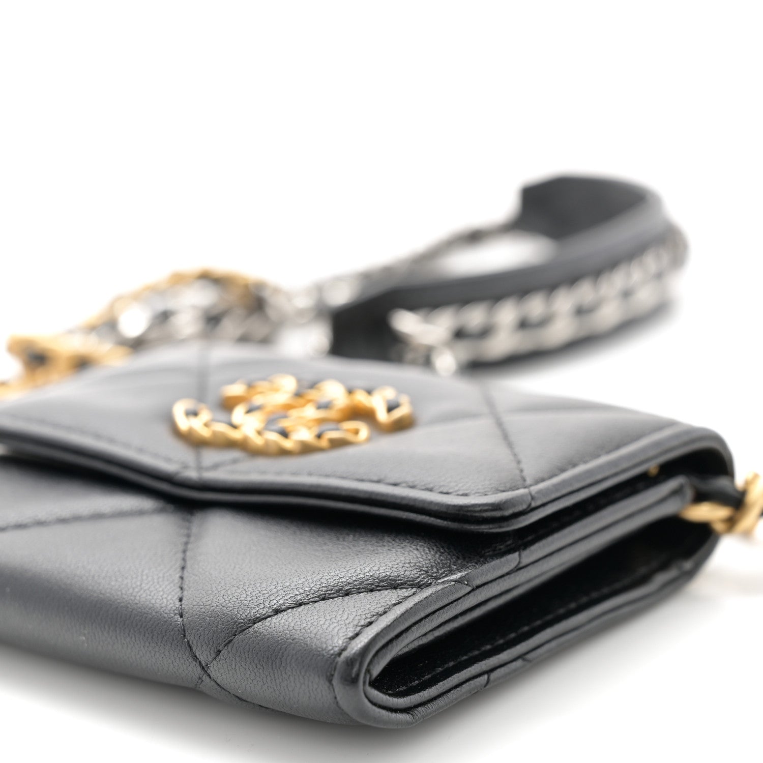 Chanel Lambskin Quilted Chanel 19 Flap Coin Purse With Chain Black 10 of 10