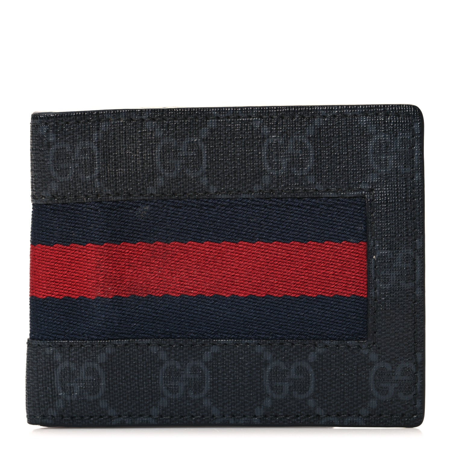 Gucci GG Supreme Monogram Selleria Calfskin Web New Web Bi-Fold Wallet Black 1 of 7