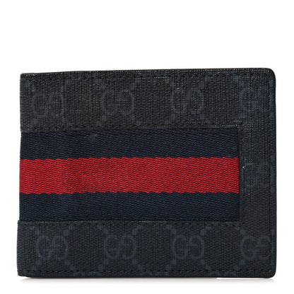 Gucci GG Supreme Monogram Selleria Calfskin Web New Web Bi-Fold Wallet Black 1 of 7