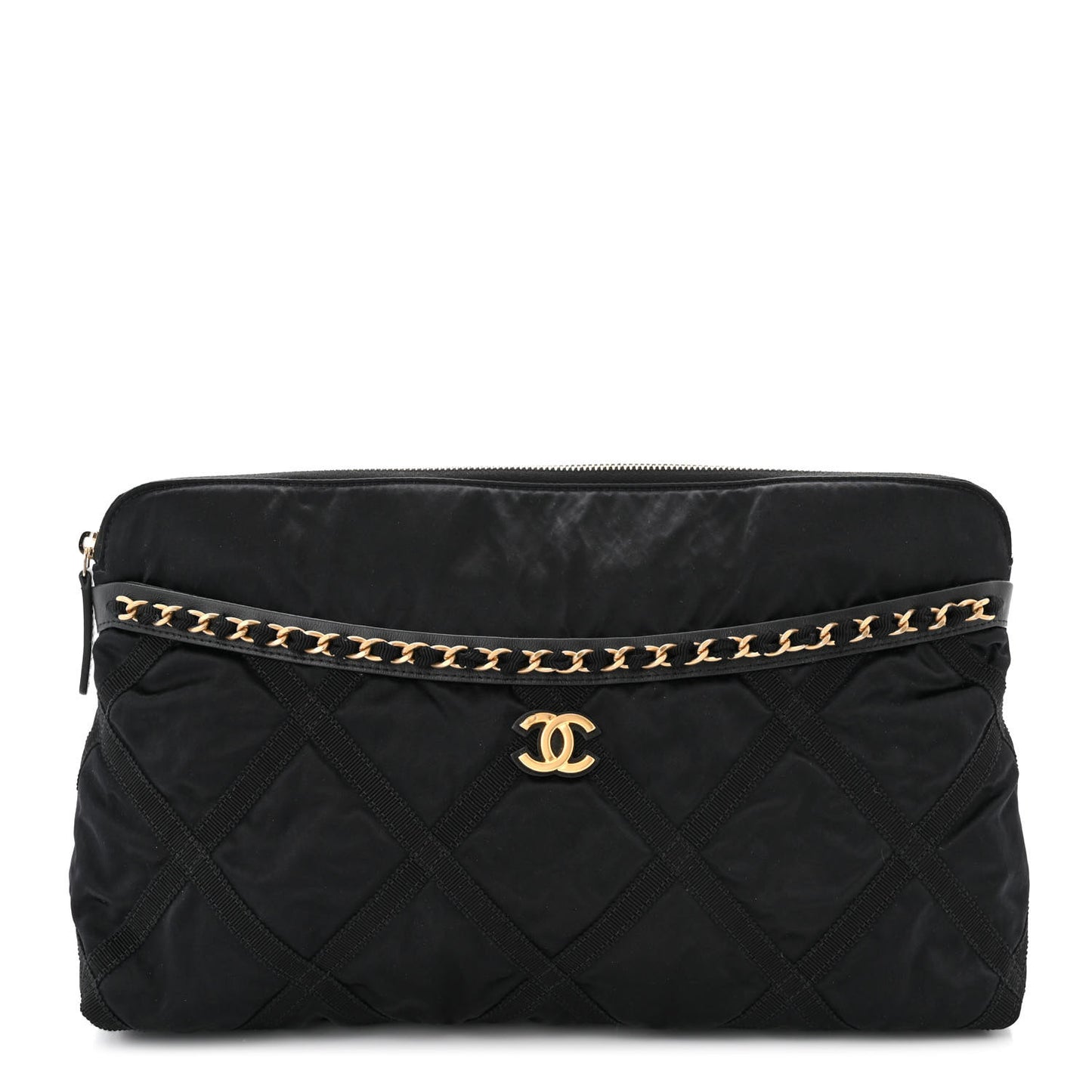 Nylon Grosgrain Large Lifestyle Pouch With Foldable Tote Black