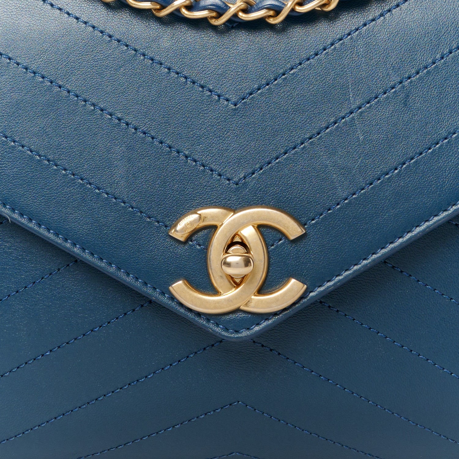 Chanel Lambskin Chevron Stitched Large Envelope Flap Blue 10 of 12