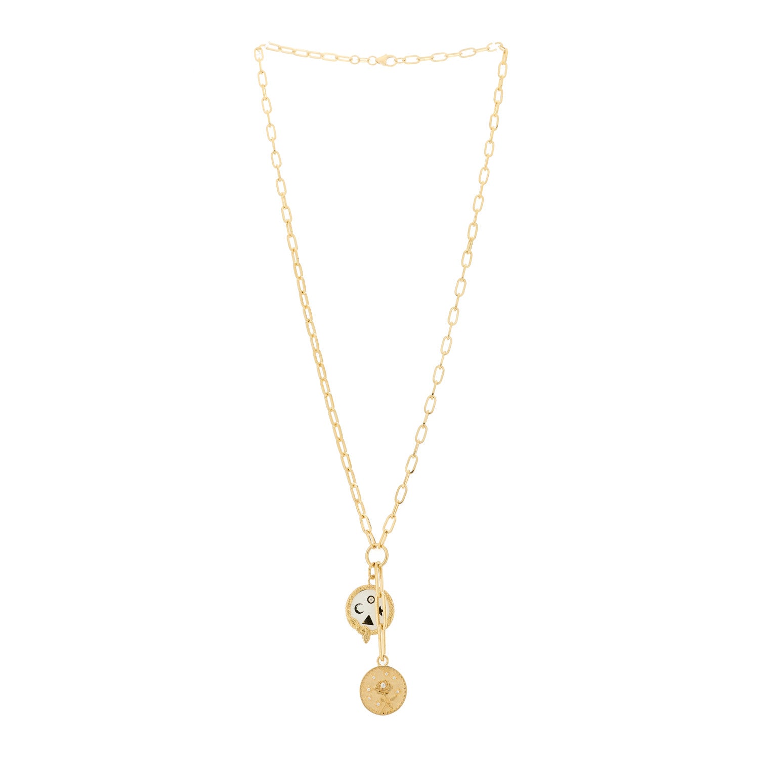 Foundrae 18K Yellow Gold Diamond Enamel Petite Wholeness Baby Enduring Love Medallion Extended Clip Extension Chain Necklace White 3 of 5