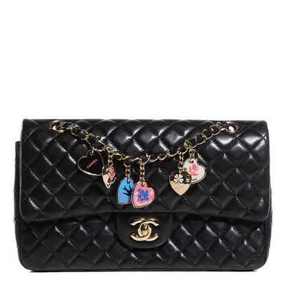 Chanel Lambskin Quilted Valentine Charms Medium Single Flap Black 1 of 8