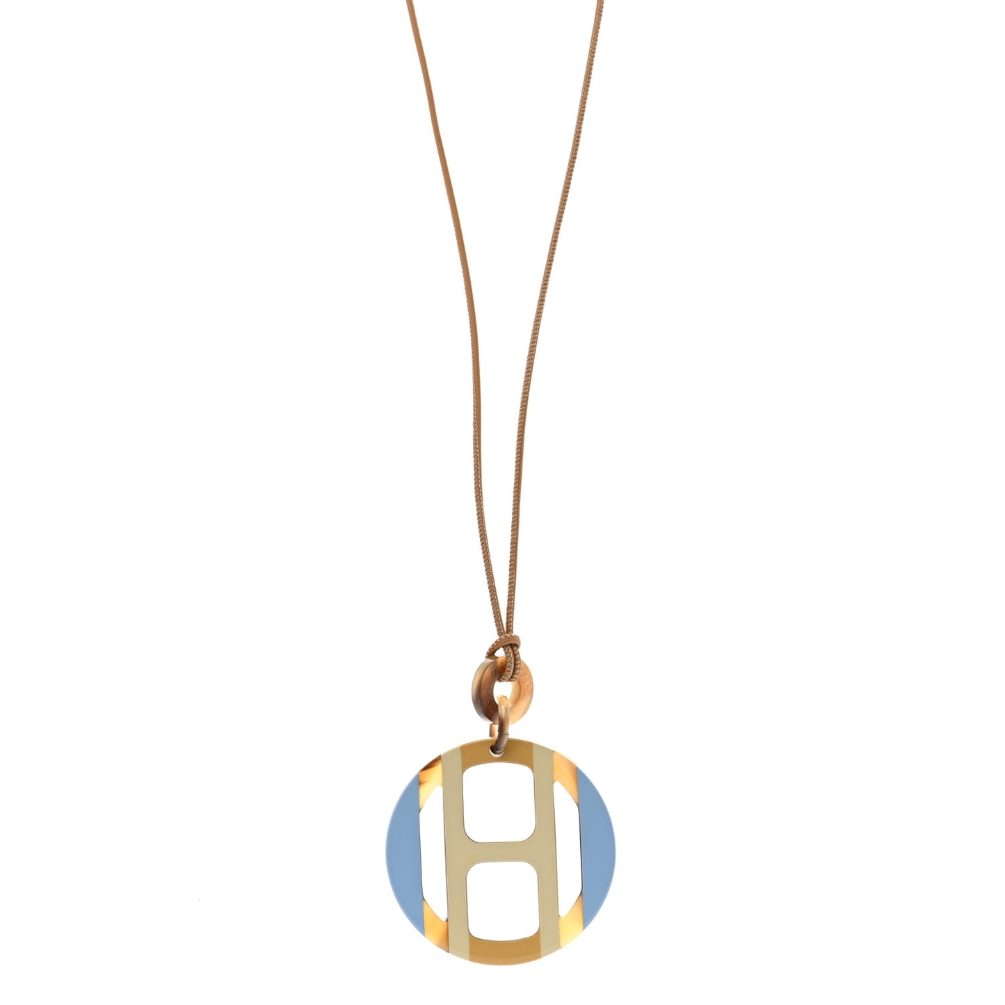 Buffalo Horn Lacquer H Equipe Pendant Necklace Bleu Chardon
