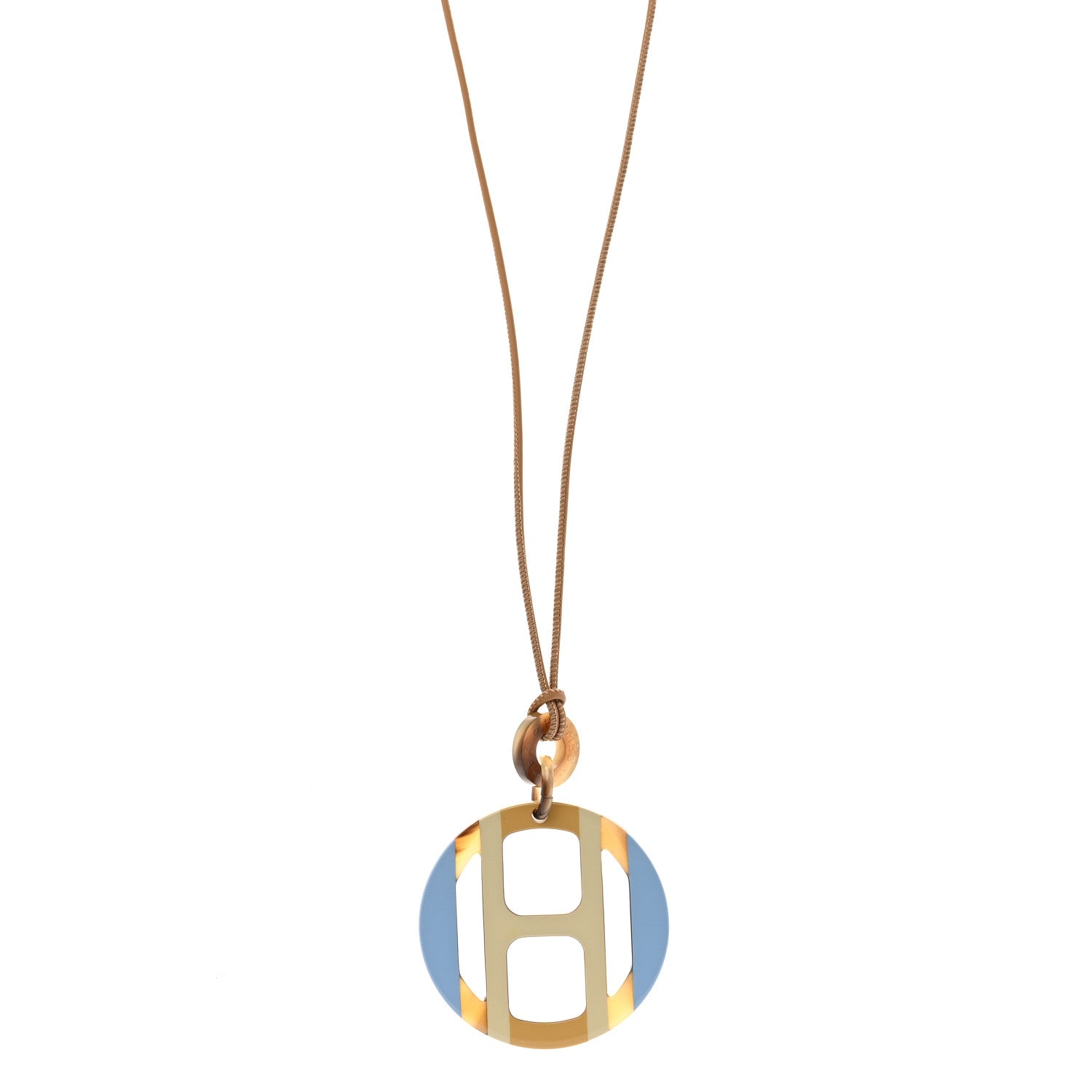 Hermes Buffalo Horn Lacquer H Equipe Pendant Necklace Bleu Chardon 1 of 7