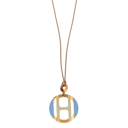 Hermes Buffalo Horn Lacquer H Equipe Pendant Necklace Bleu Chardon 1 of 7