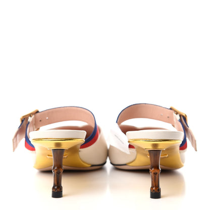 Gucci Malaga Kid Sylvie Web Bamboo Low Heel Mules 40 White 7 of 11