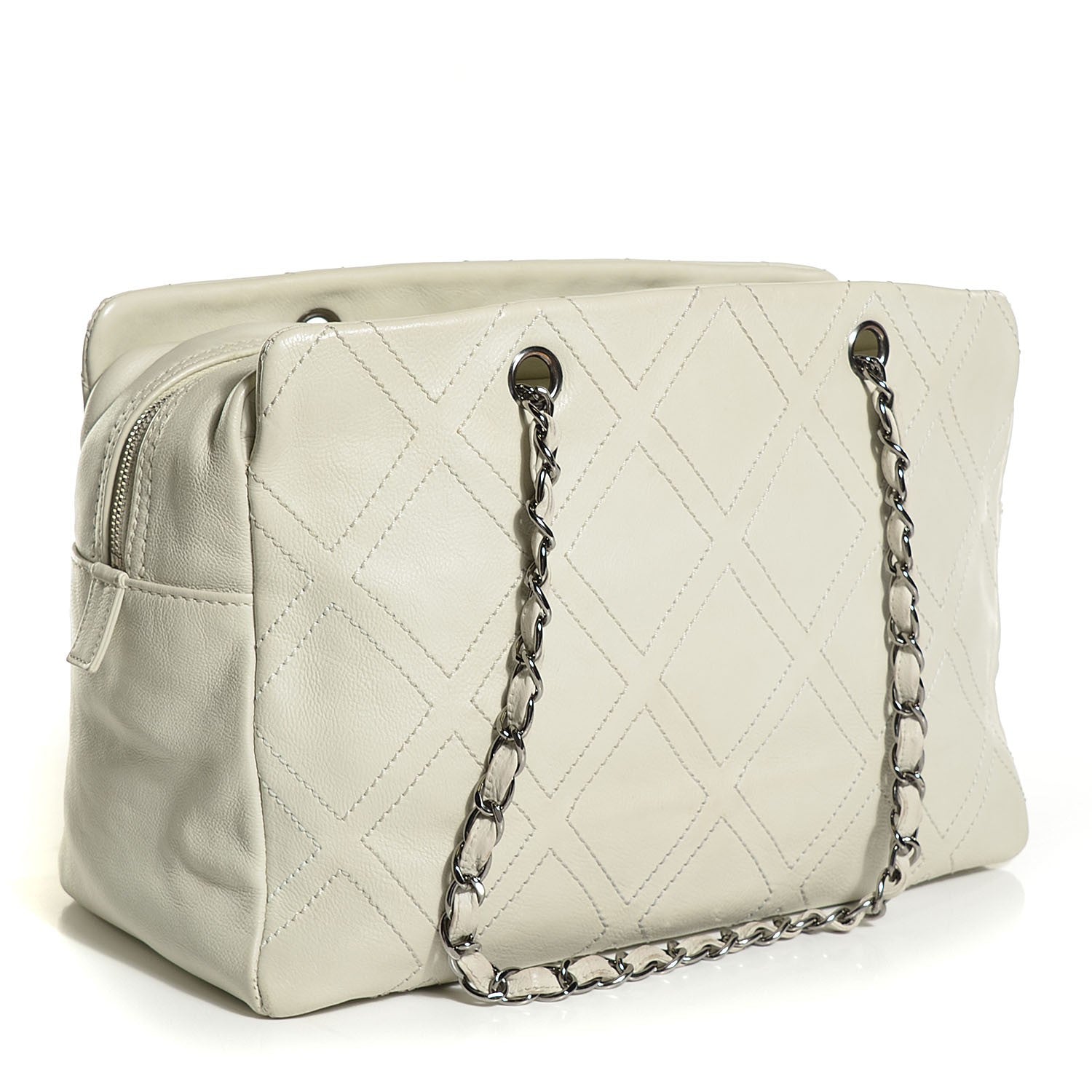 Chanel Calfskin Large Diamond Stitch Tote White 6 of 14