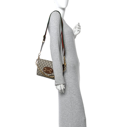 Gucci GG Supreme Monogram Azalea Calfskin Web Small Horsebit 1955 Crossbody Bag Beige Ebony Brown Sugar 2 of 10