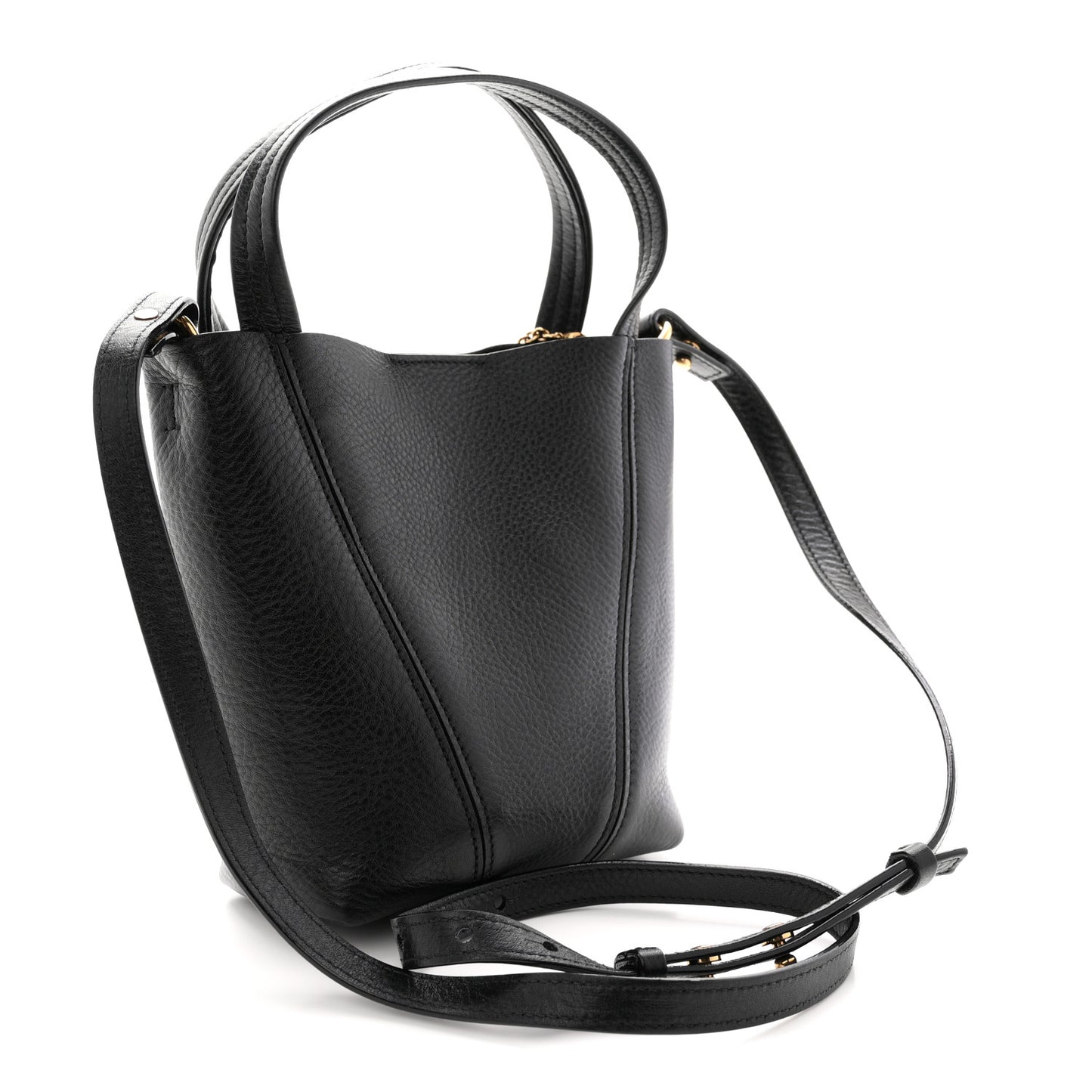 Grained Calfskin Small Spin Tote Black