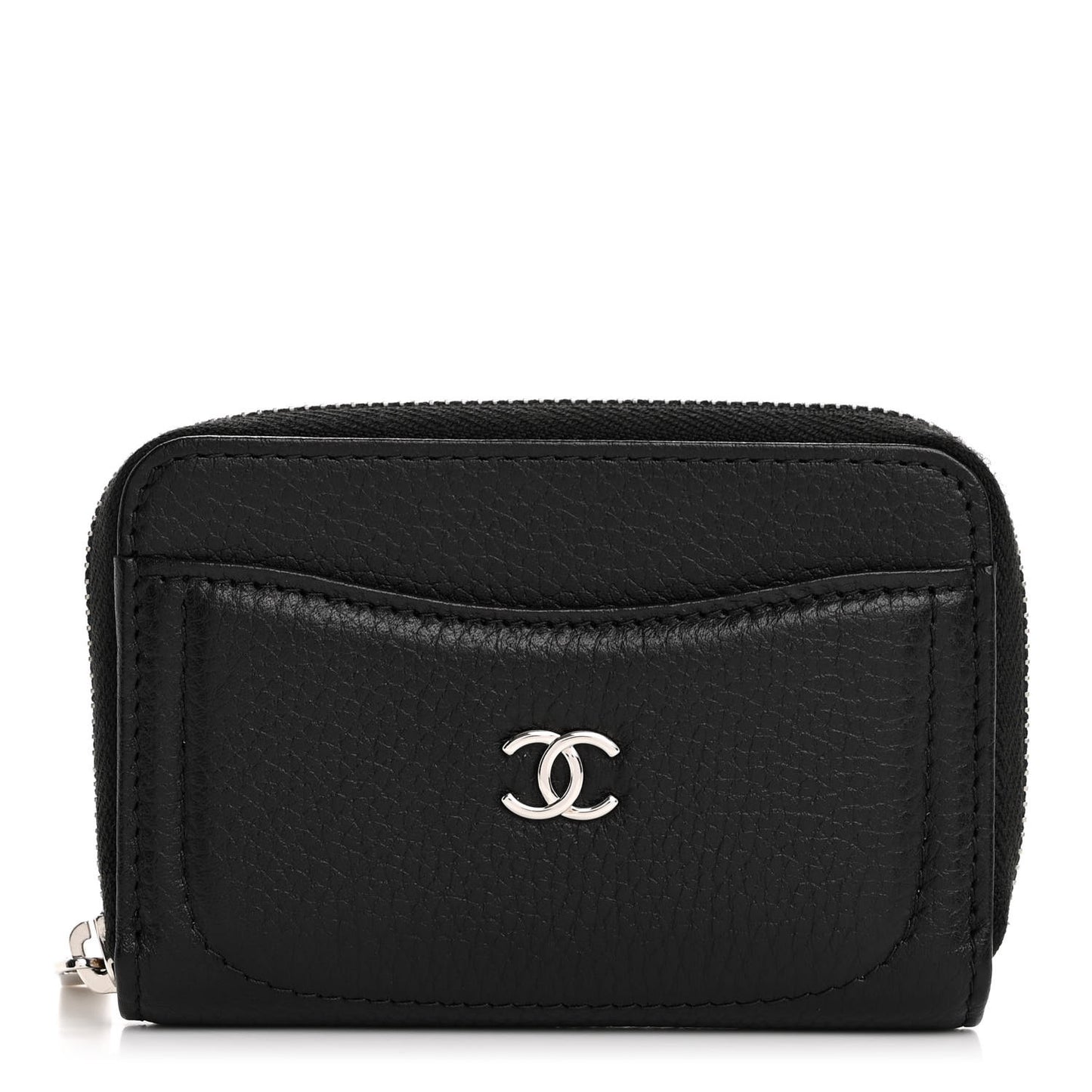 Grained Calfskin Neo Executive Zip Coin Purse Black