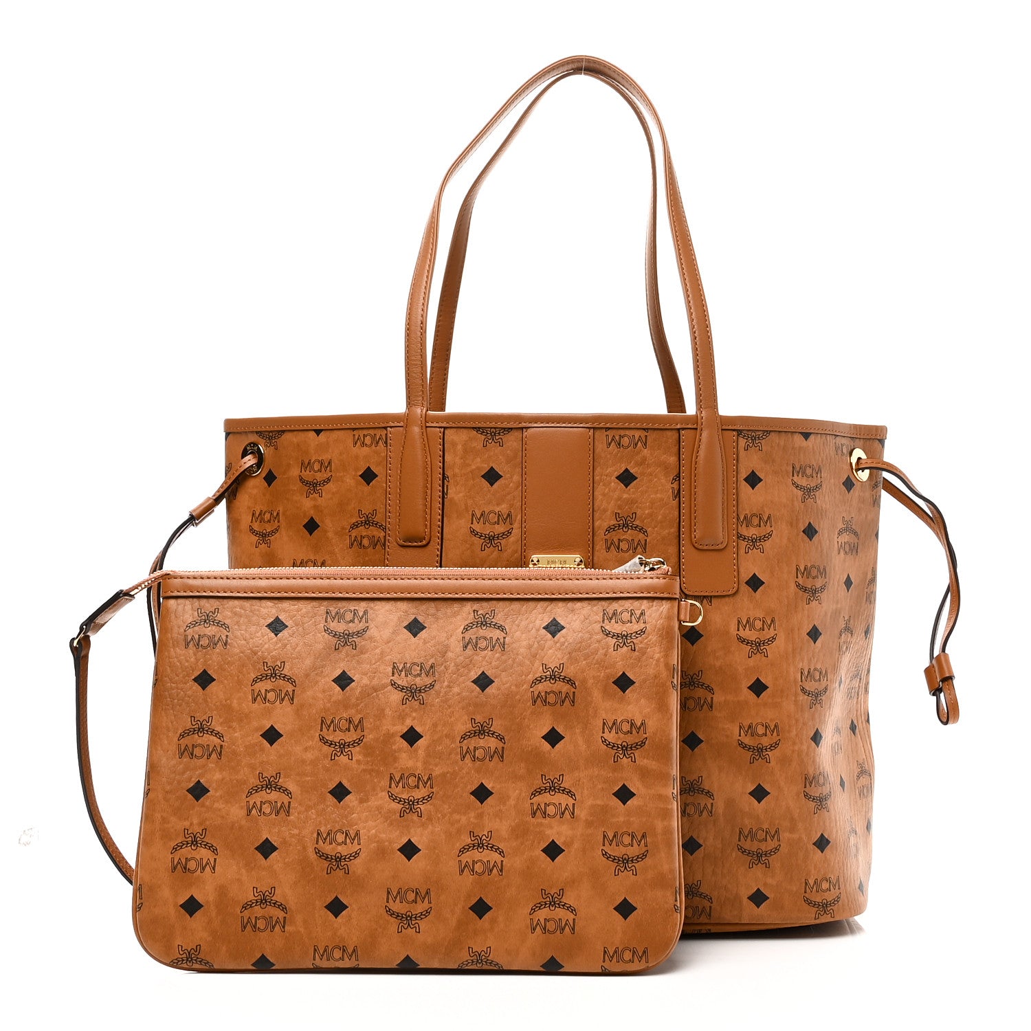 MCM Visetos Medium Reversible Shopper Tote Cognac 3 of 15