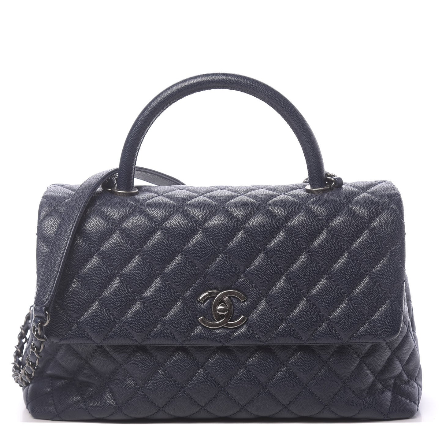 Caviar Quilted Medium Coco Handle Flap Navy Blue