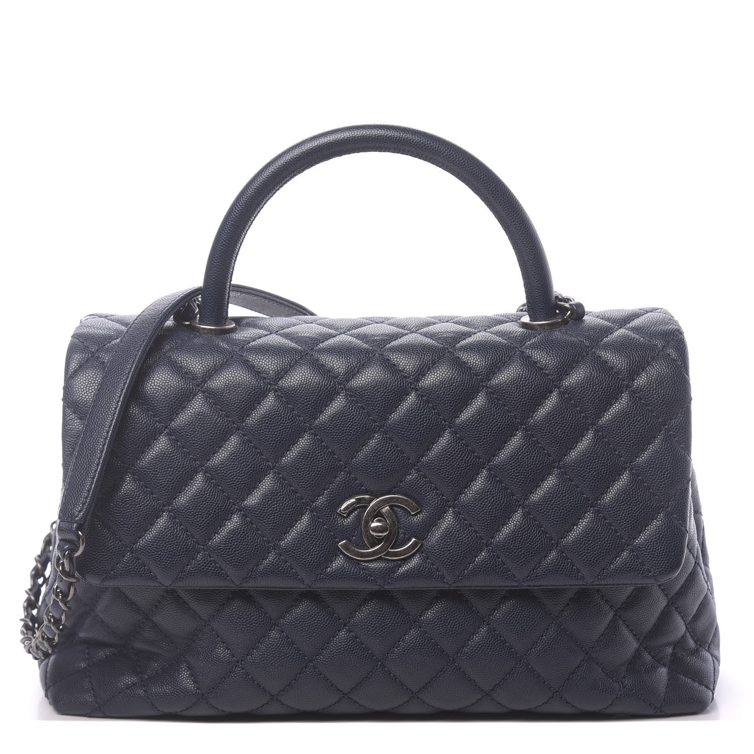 Chanel Caviar Quilted Medium Coco Handle Flap Navy Blue 1 of 11
