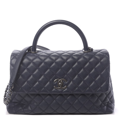 Chanel Caviar Quilted Medium Coco Handle Flap Navy Blue 1 of 11
