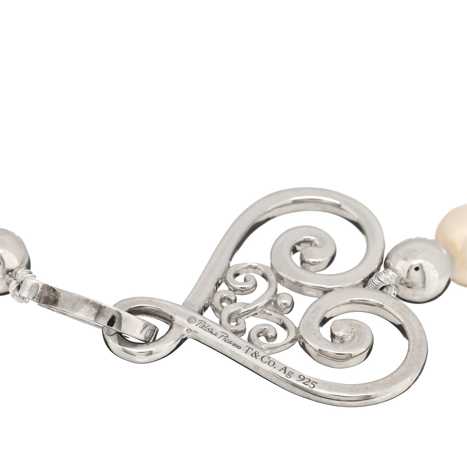 Tiffany Sterling Silver 6.5-7mm Pearl Goldoni Heart Bracelet 3 of 3