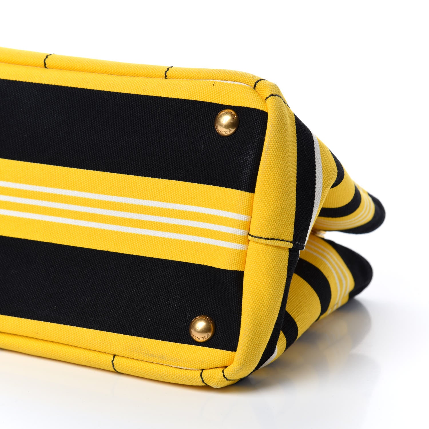 Prada Canvas Canapa Righe Striped Logo Tote Yellow Black 8 of 12