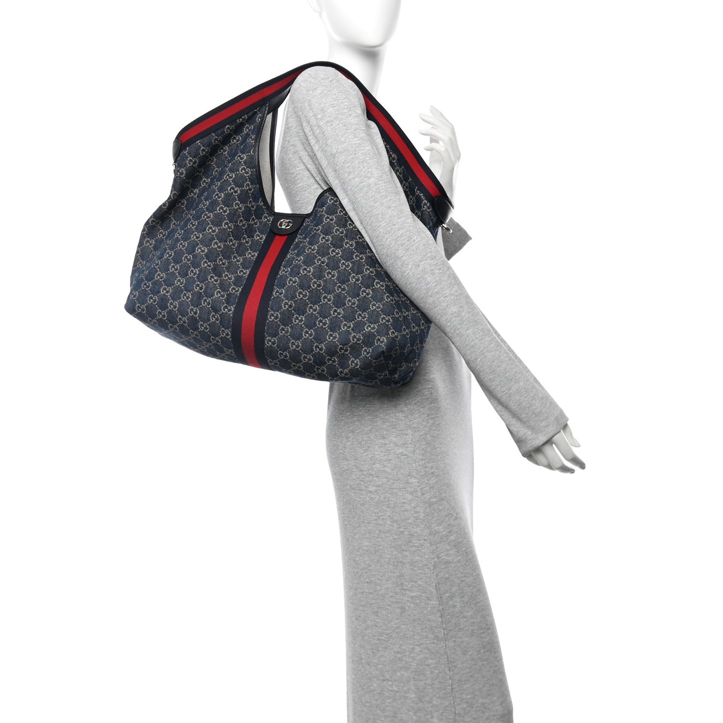 Denim GG Monogram Web Large Giglio Tote Blue