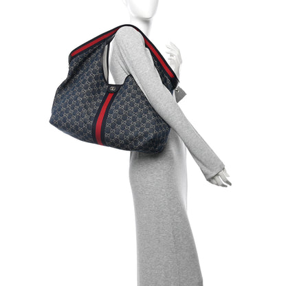 Gucci Denim GG Monogram Web Large Giglio Tote Blue 2 of 11
