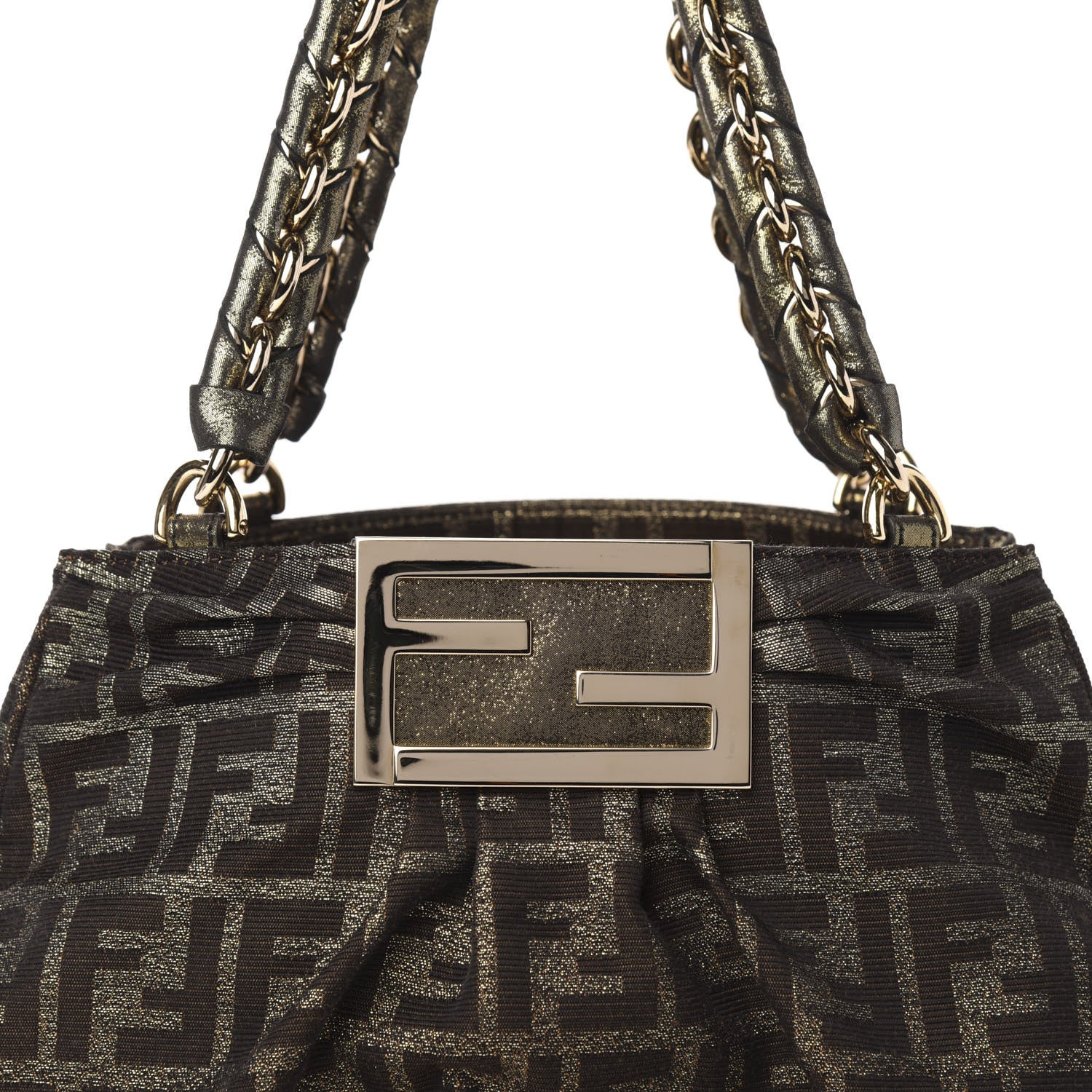 Fendi Metallic Lurex Zucca Small Mia Tote Tobacco 9 of 9