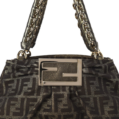 Fendi Metallic Lurex Zucca Small Mia Tote Tobacco 9 of 9