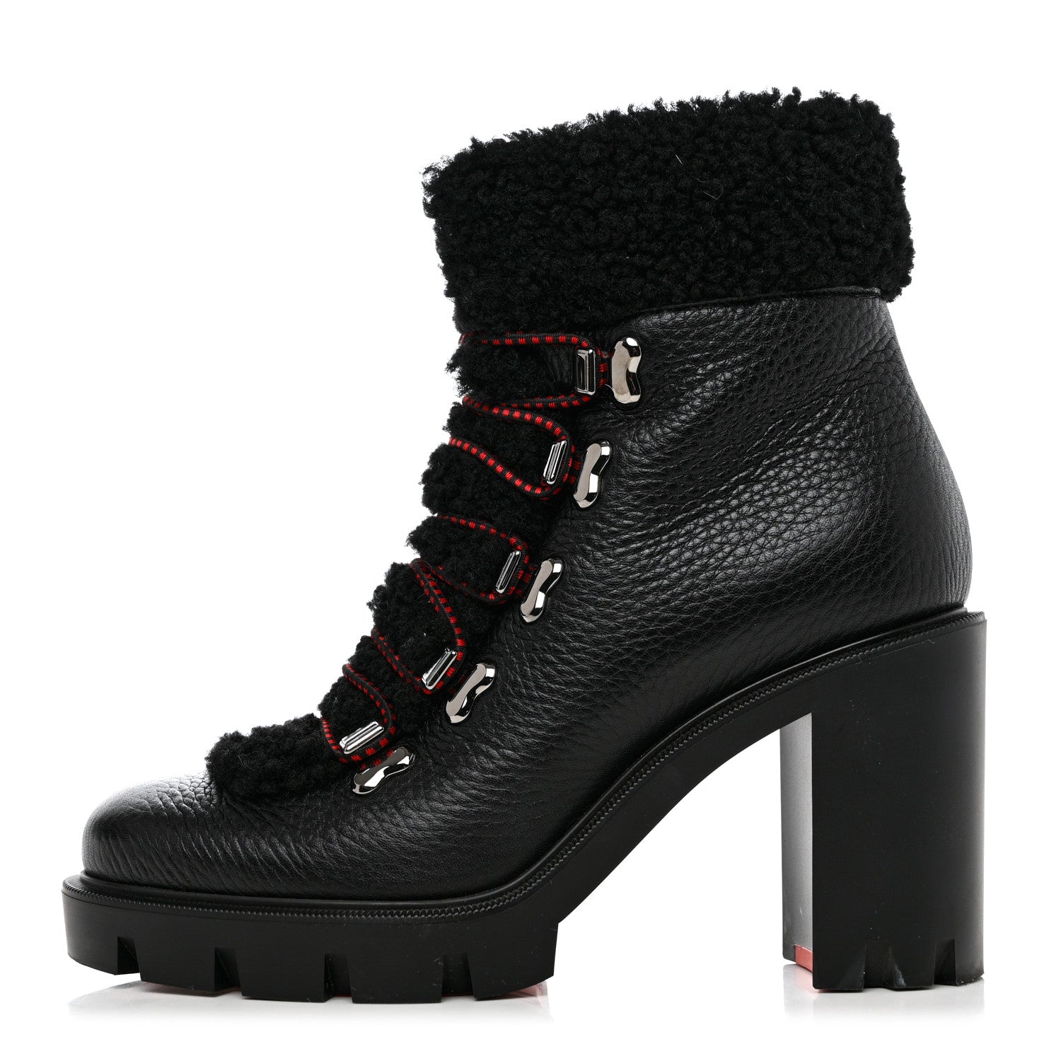 Christian Louboutin Grained Calfskin Shearling Edelvizir 70 Ankle Boots 37 Black 1 of 7