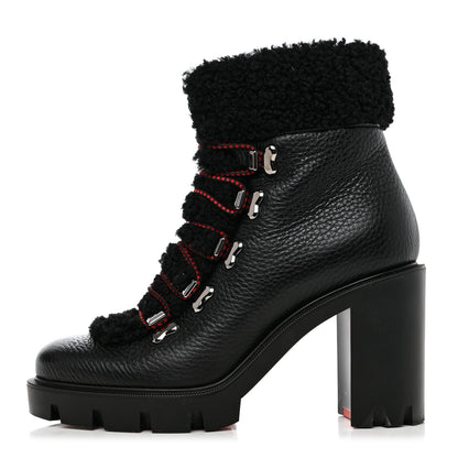 Christian Louboutin Grained Calfskin Shearling Edelvizir 70 Ankle Boots 37 Black 1 of 7