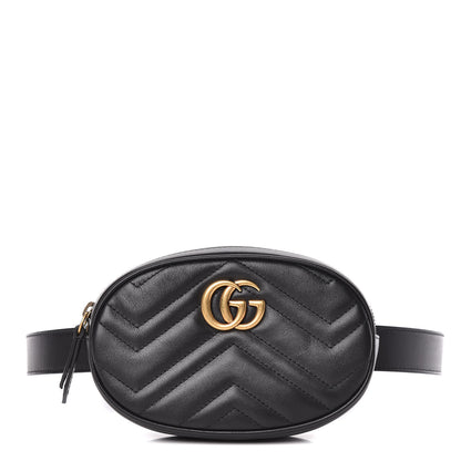 Gucci Calfskin Matelasse GG Marmont Belt Bag 85 34 Black 1 of 10